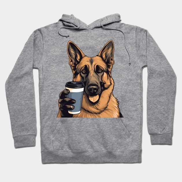 German Shepherd Drinking Coffee Hoodie by Graceful Designs